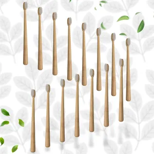 Bamboo Wooden Toothbrush SoftToothbrushWooden Child Bamboo ToothbrushBiodegradable Manual Toothbrush for Adult, Kids (15 pcs set / With Round Box)