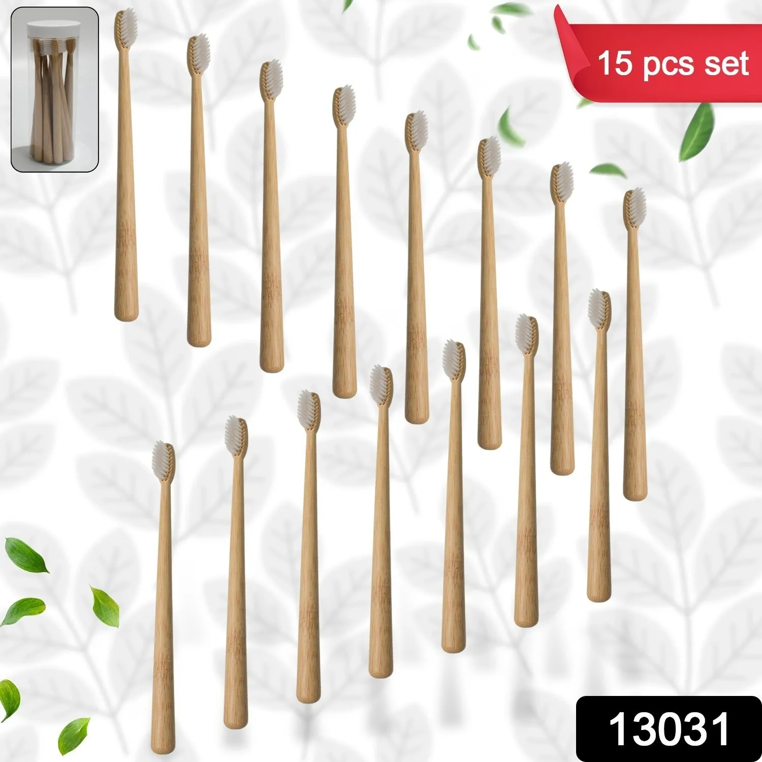 Bamboo Wooden Toothbrush SoftToothbrushWooden Child Bamboo ToothbrushBiodegradable Manual Toothbrush for Adult, Kids (15 pcs set / With Round Box)