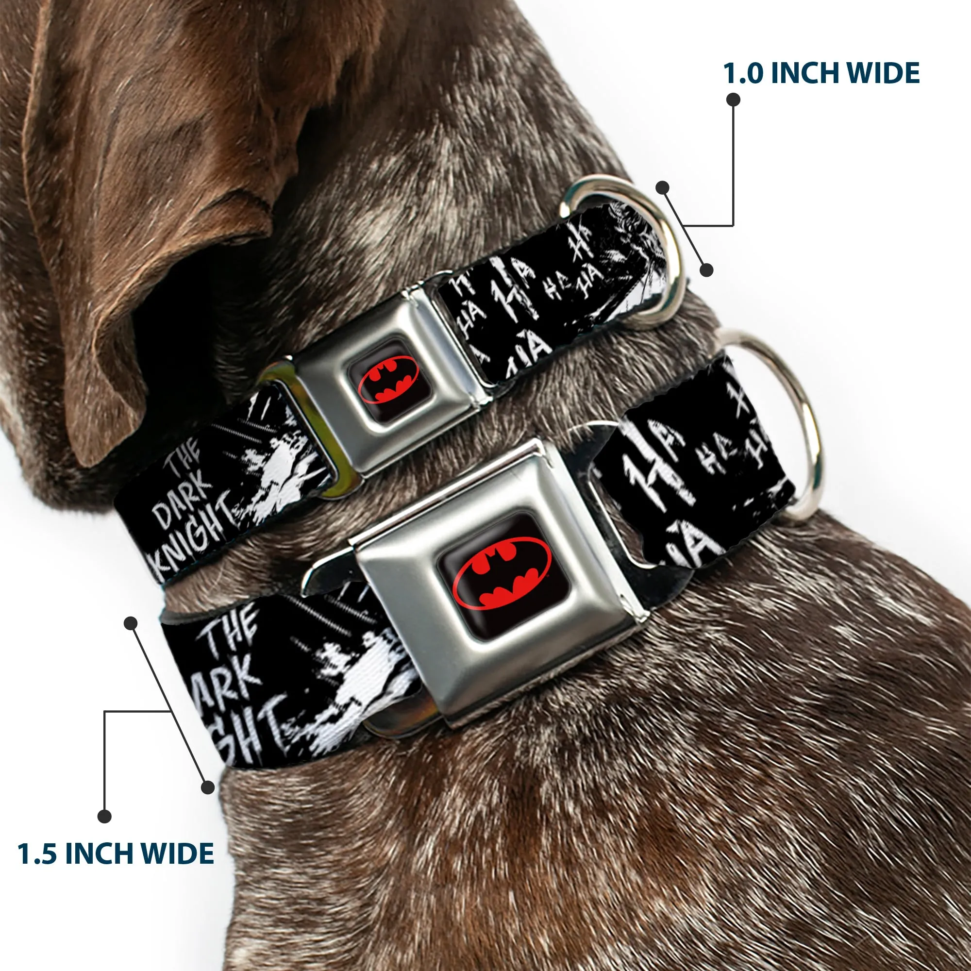 Batman Black/Yellow Seatbelt Buckle Collar - Batman THE DARK KNIGHT and Joker Smiling Sketch Close-Ups Black/White