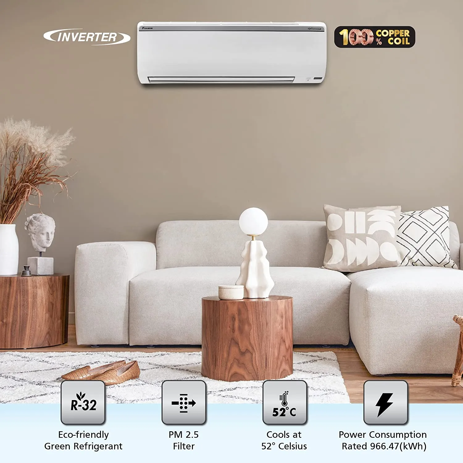 Daikin FTKN50UV16V / RKL50UV16V 1.5 Ton 3 Star Split Inverter AC with PM 2.5 Filter White