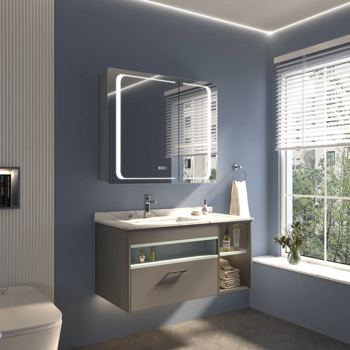 ExBrite 36" W x 30" H LED Lighted Bathroom Medicine Cabinet with Mirror Recessed or Surface Mounted LED Medicine Cabinet