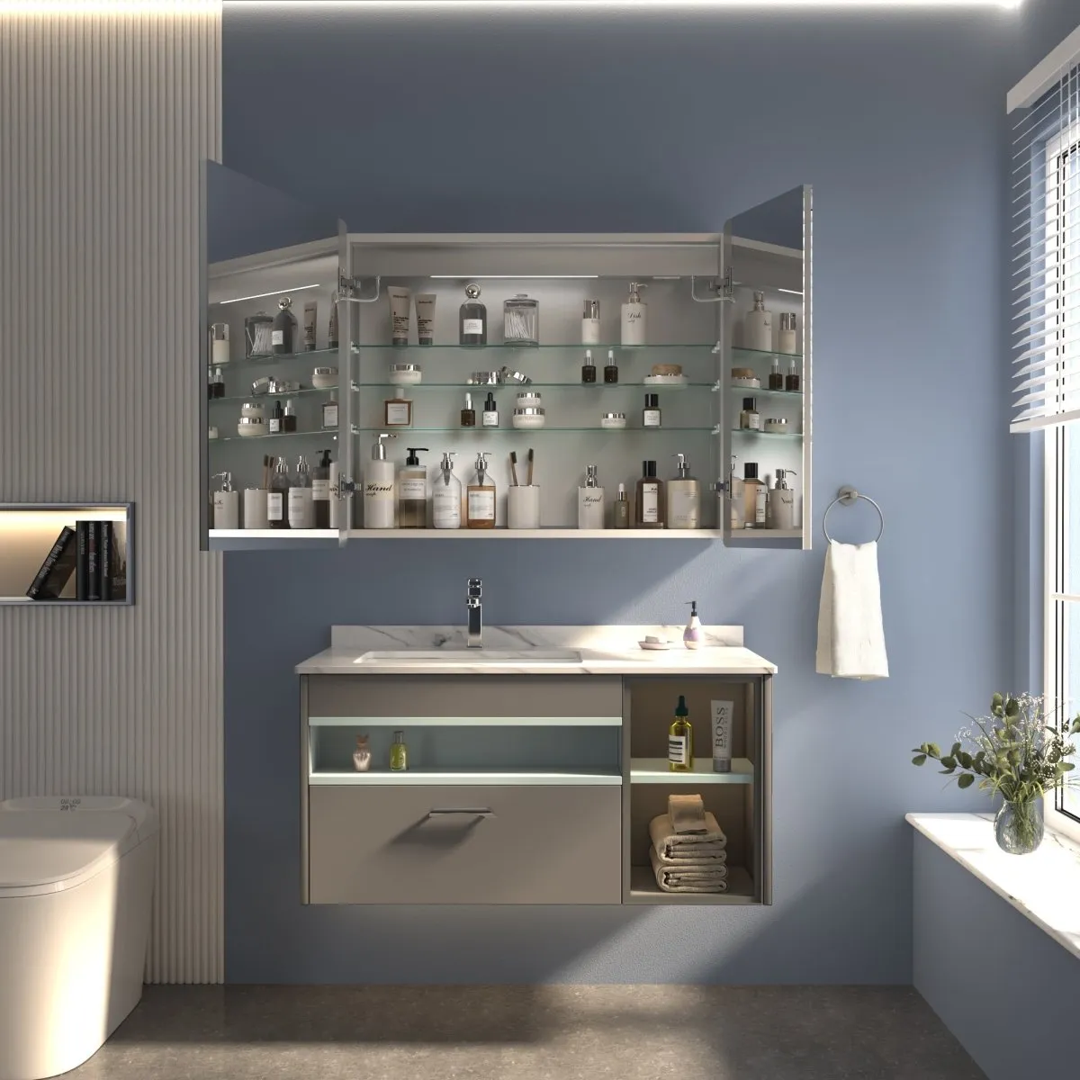ExBrite 36" W x 30" H LED Lighted Bathroom Medicine Cabinet with Mirror Recessed or Surface Mounted LED Medicine Cabinet