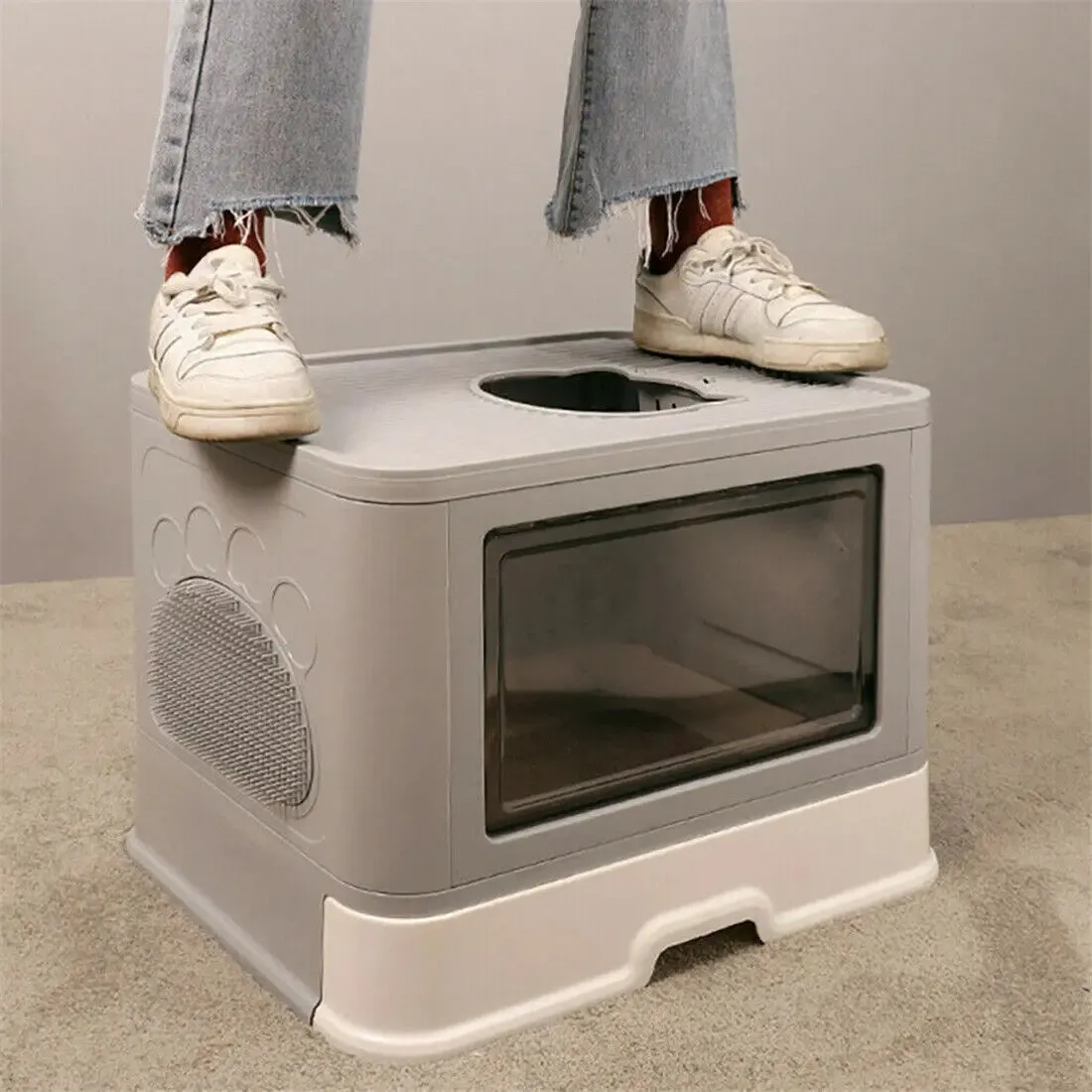 Foldable Cat Litter Box Front Entry Top Exit
