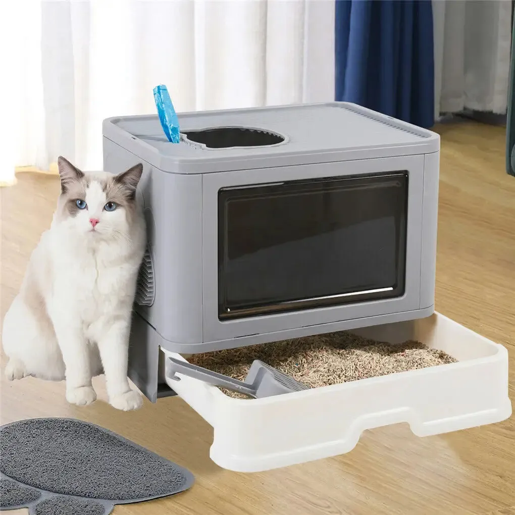 Foldable Cat Litter Box Front Entry Top Exit