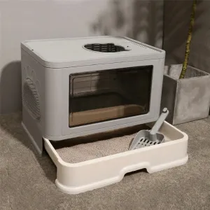 Foldable Cat Litter Box Front Entry Top Exit