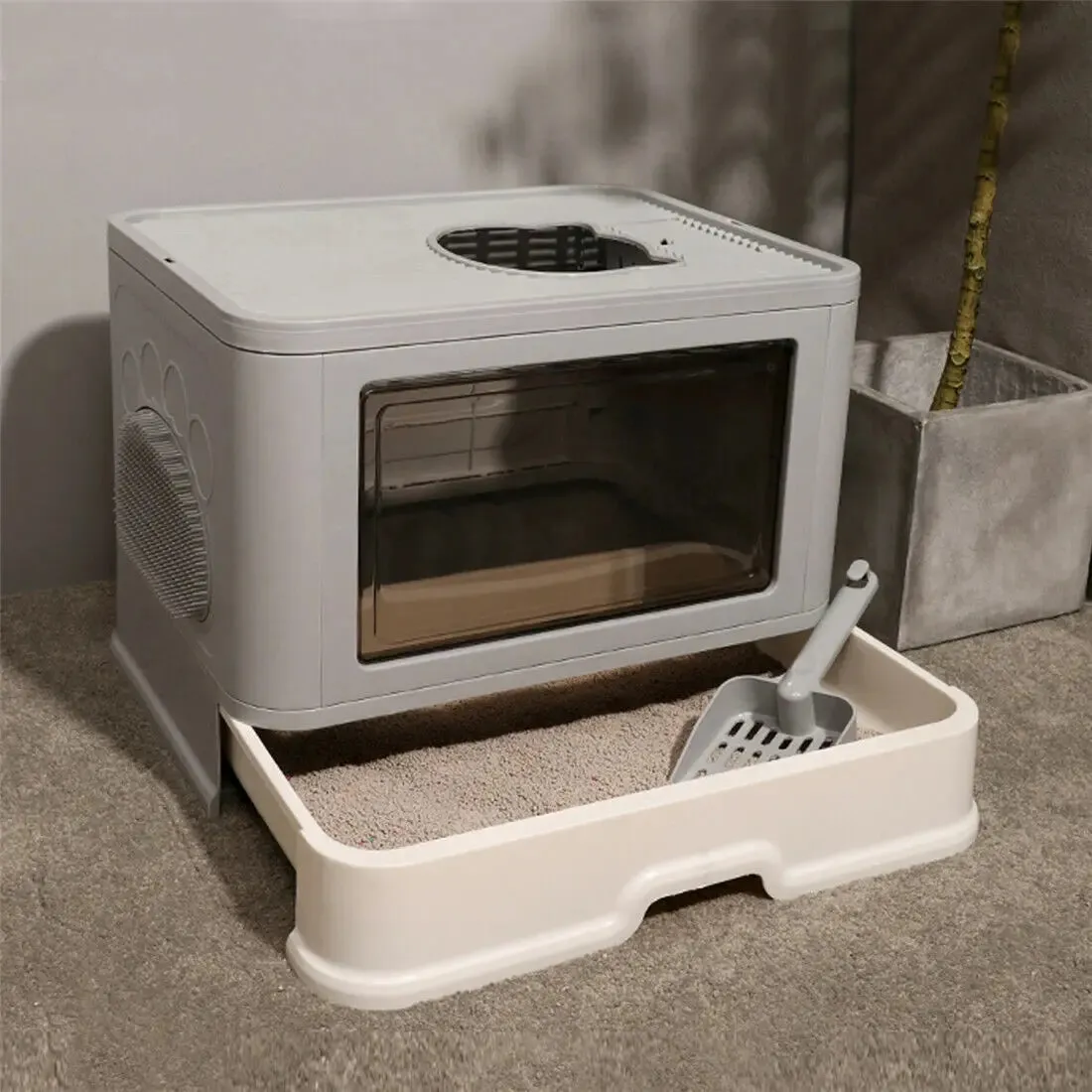 Foldable Cat Litter Box Front Entry Top Exit