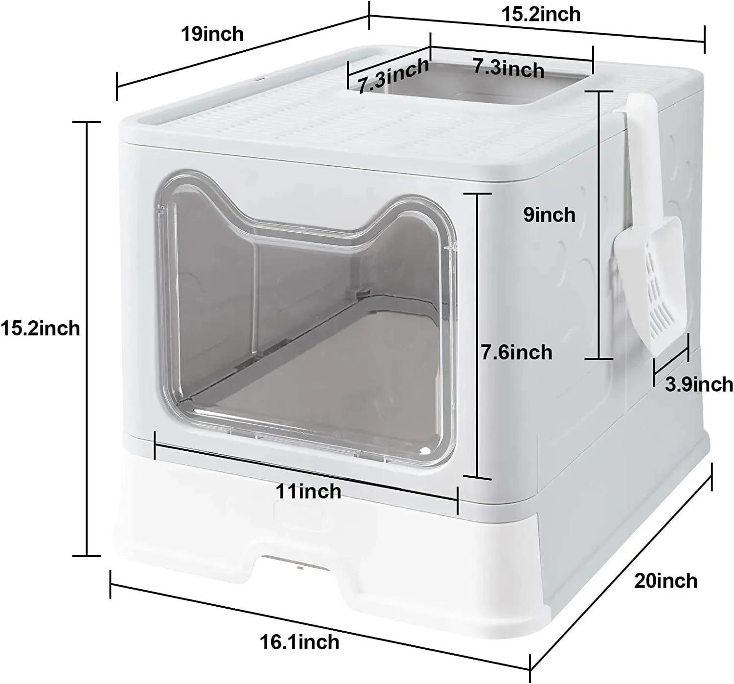 Foldable Hooded Cat Litter Box Scoop Drawer