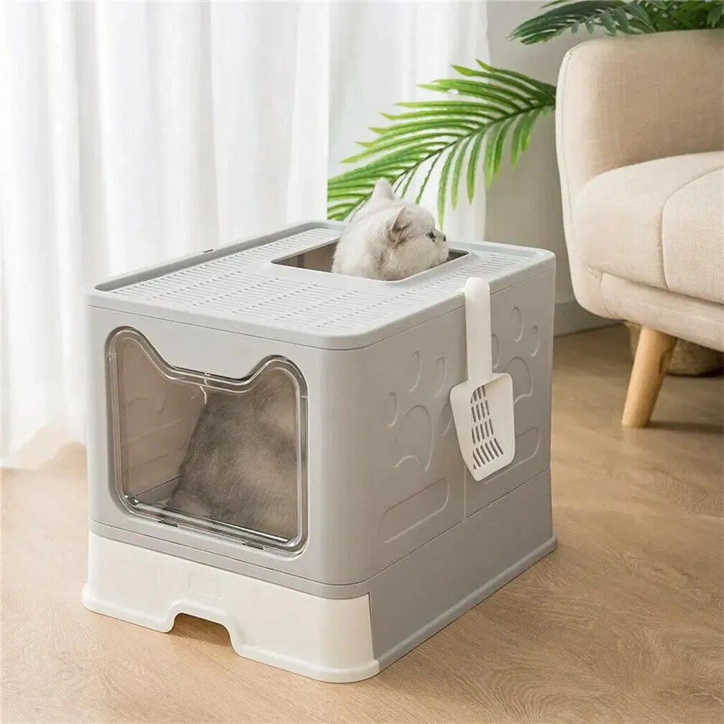 Foldable Hooded Cat Litter Box Scoop Drawer