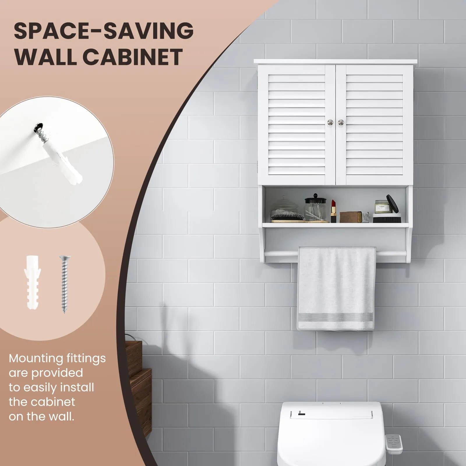 Tangkula Wall Mounted Bathroom Cabinet with Open Shelf & Bar